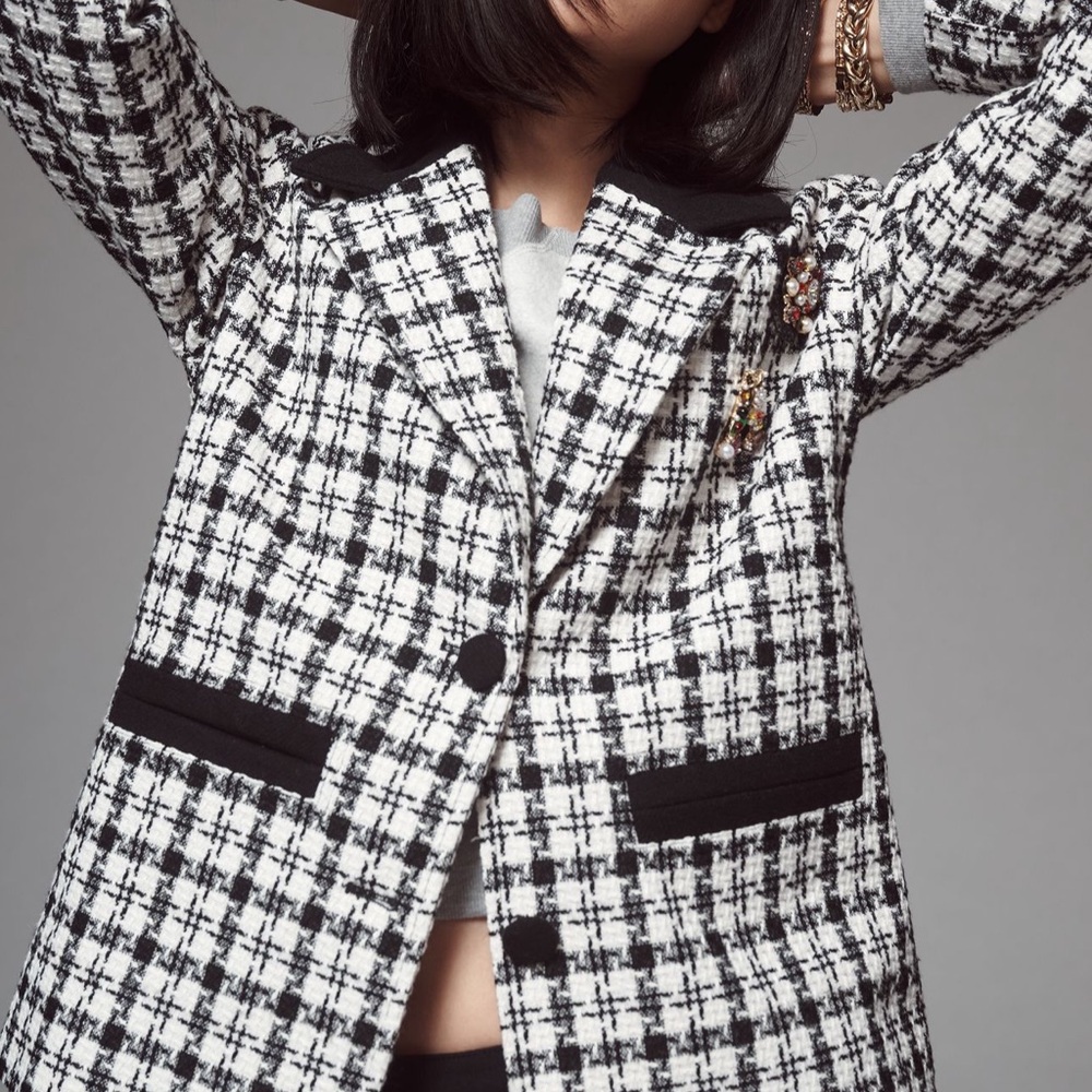 Women's Black and White Checkered Coat